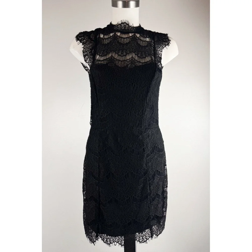 Free People Daydream Lace Slip Dress Black Open Back Sz S Cocktail Romantic Goth - Picture 2 of 5